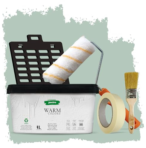 PECTRO Pintura Una Capa 4L (6,3kg) - incluye Rodillo, Rejilla, Brocha y Cinta - Pintura Interior Paredes y Techos Mate, colores cálidos, lavable de gran durabilidad y cubrición