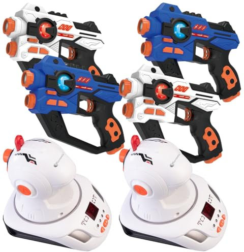 Playtastic Spielzeug-Waffen: Lasertag-Set mit 4 Pistolen & 2 Ziel-Projektoren, Licht- & Ton-Effekte (Lasertag für Kinder mit Projektion, Set mit Zielprojektion, Geburtstag)