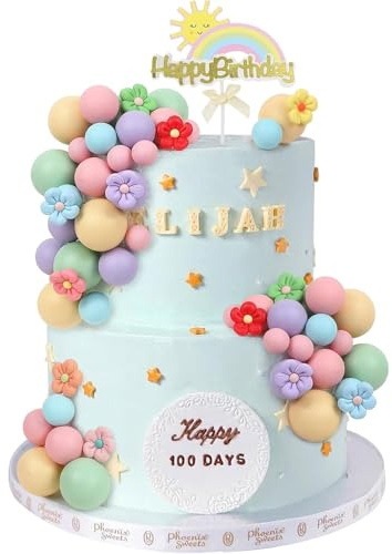 39pcs Ball Cake Toppers-pastel Cake Balls DIY Flower Rainbow Cake Decorations for Girl Macaroon Birthday Baby Shower Boho Groovy Party