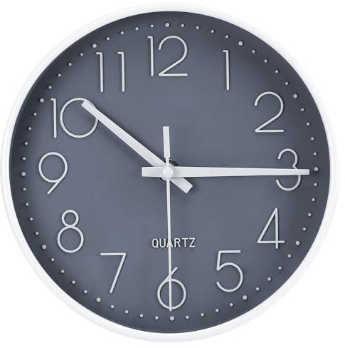 Sprifityy Orologio da parete rotondo, 20 cm, moderno, senza ticchettio, orologio decorativo al quarzo, alta precisione, facile da leggere, per ufficio, cucina, soggiorno, scuola (grigio)