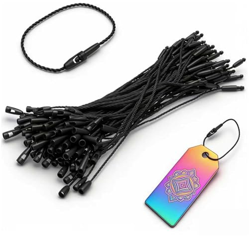100 Stück Polyesterschnur zum Aufhängen von Etiketten, schwarze Schnur 20 cm, Etikettenschnur mit Schnappverschluss zum Befestigen von Etiketten und Sicherheitsetiketten, Hakenbinder für