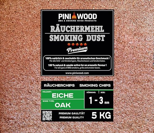 PINI 5 Kg Räucherchips Eiche 1-3 mm Smoking Chips Räucherspäne 18 Liter