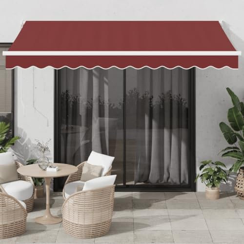 IKAYAA Elektrische Gelenkarmmarkise 350 x 250 cm Markise Gelenkmarkise Terrassenmarkise Klemmmarkise Sonnenmarkise Balkonmarkise Burgunder und Weiß