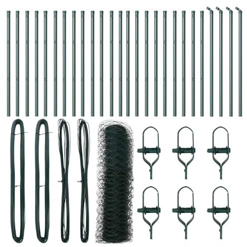 vidaXL Zaun mit Pfosten Grün 0,8 x 50 m PVC-beschichteter Stahl, Garten- und Terrassenteiler, robuster Zaun für draußen, perfekte Lösung für sichere Grenzen