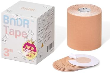 BnDR Extra Bred Bomullstejp för FTM Bröstbindning med Bröstvårtsskydd, 7,6 cm x 5 m, Beige