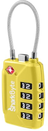SharkByte TSA - Lucchetto di sicurezza a combinazione da viaggio a 4 cifre, cavo flessibile da viaggio, per valigie, valigie, valigie, borse da viaggio, palestra, armadietti, codice piccolo