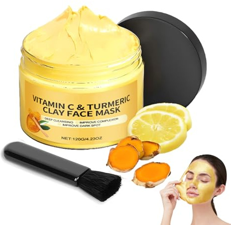 Maschera Viso Curcuma Vitamina C - Maschere per il Viso Purificante,Maschera Facciale per Punti Neri, Pori, Rughe, Maschera Idratante, Chiarificante e Detergente Cura della Pelle, 120g