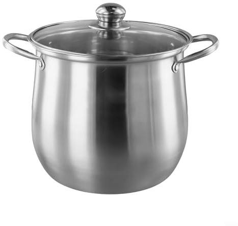 201 Stainless Steel Extra Large Soup Stock Pot with Heat Resistant Glass Lid, Compatible with All Stovetops Including Induction, Quick Heating