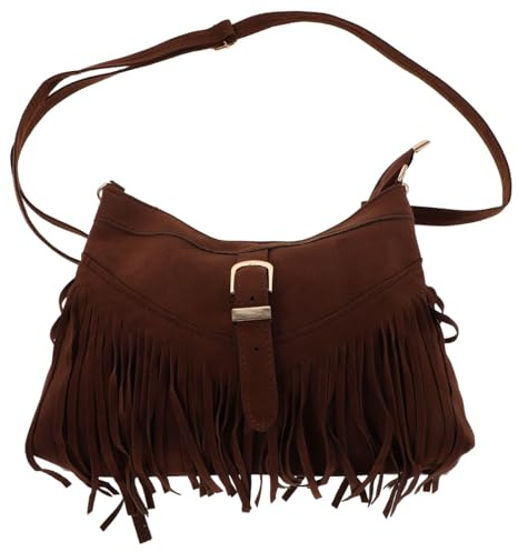 SOIMISS Wildleder Umhängetasche Damen Boho Crossbody Tasche Braun, Schultertasche mit Fransen Quasten 29x20x7cm, Vintage Ethno Handtasche für Festival Reise Freizeit