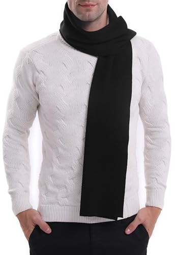 BEENIUBEE Scarf for Men,100% Merino Wool Mens Scarf Winter,Warm Soft Cashmere Australian Wool Scarves for Cold Weather(Black)