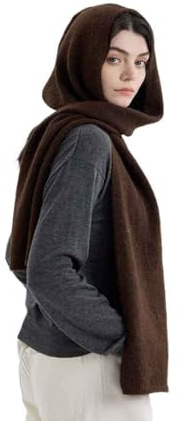 WUODHTW Gestrickter Kapuzenschal für Damen und Herren, Wintermütze, Sturmhaube, Strickmütze, Mütze, Halstuch, Schal, Kaffee, Einheitsgröße