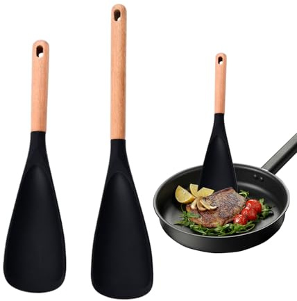 Set di spatole in silicone, spatola antiaderente con manico in legno, paletta da cucina antigraffio, per appartamento, grill, chef, pancake, frittura, cottura, servire, mescolare