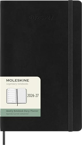 Moleskine Veckoplanerare 2026 2027 – 18 månaders dagbok med anteckningsutrymme, mjukt omslag och elastisk stängning, svart färg, large 13 x 21 cm