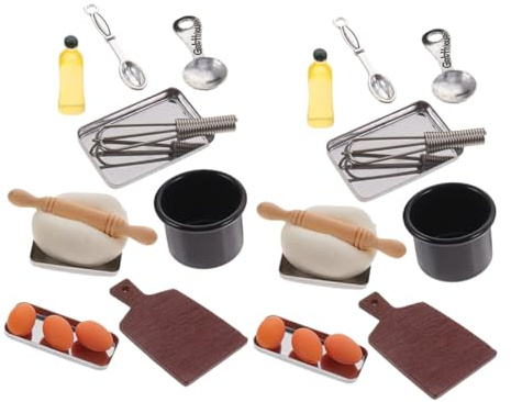 MUSISALY Set da Cucina in Miniatura 2 Pezzi, Utensili da Forno Decorativi in Resina, Legno e Plastica, Accessori Leggeri per Mini Case e Giochi di Cucina