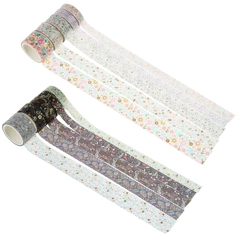 WRITWAA 10 Rollen Selbstgemacht Papierklebeband mit Goldener Prägung Buntes Bastelband für Scrapbook Tagebuch und Geschenkdekoration