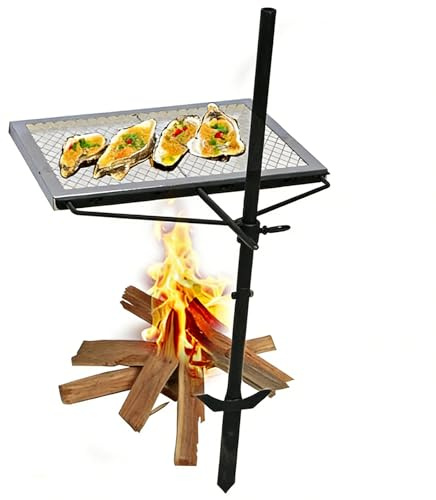 Griglia per falò per carichi Pesanti 16,7x12,6, griglia per Barbecue a pozzo Girevole in Acciaio Resistente, Altezza Regolabile, per Campeggio all'aperto con Cucina all'aperto