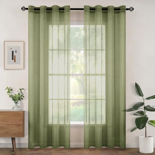 Woaboy Voile Gardinen Vorhänge Ösen 2er 140x225cm Salbeigrün | Voile Gewebe für Wohnzimmer und Schlafzimmer, transparent, leicht und dekorativ für moderne Fenster.