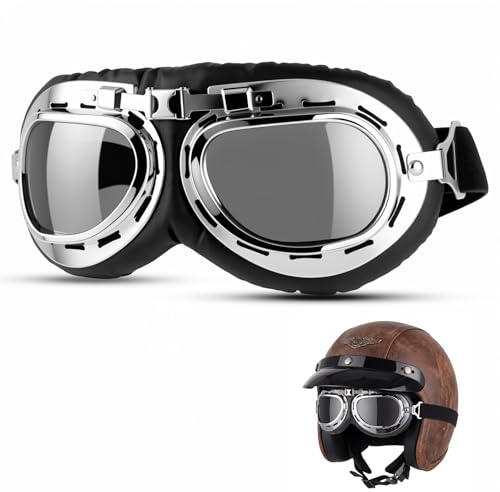 Dexpally Gafas Moto Vintage Gafas de Moto Retro Gafas Motocross Hombre Gafa de Motocicleta Gafa Motos Cafe Racer para Deportes al Aire Libre (Plateado)