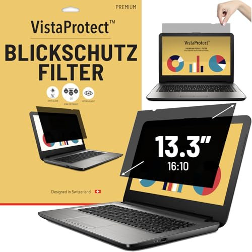 VistaProtect - Filtre de Confidentialité & Filtre Anti Lumière Bleu Premium. Film de Protection 2-en-1 pour Écran d’Ordinateur Portable (13.3” Pouces - 16:10)