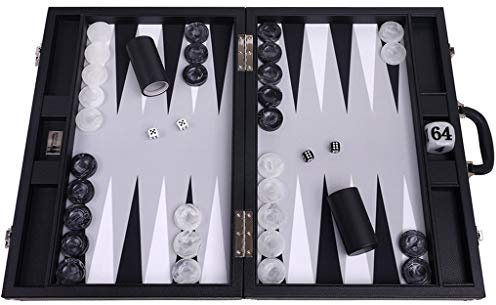 Wycliffe Brothers Backgammon Turnierset 53 x 73 cm – Masters Edition – schwarzer Koffer aus Kunstleder – Spielfläche in Grau – professionelles Backgammon-Spielset