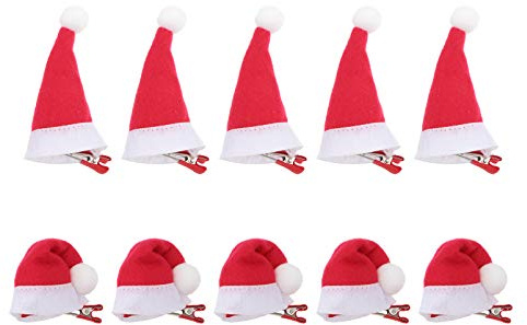 Lurrose 10 Stück Mini Weihnachtsmütze Santa Hut Haarspangen Haarnadeln Kinder und Erwachsene