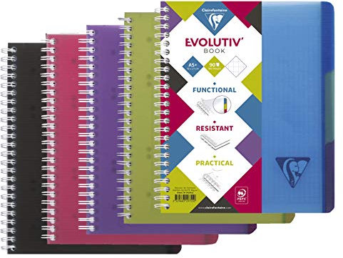 Clairefontaine 329155C - Spiralheft / Kladde Linicolor Evolutiv'Book, 4-fach gelocht, mikroperforiert, 22,5x29,7cm, 120 Blatt, 90g, kariert mit Kopfleiste, farbig sortiert, 1 Stück