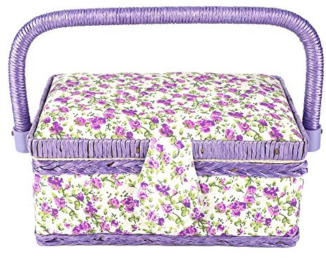 Cesta de Coser, Caja de Almacenamiento de Costura, Tela Artesanal Cesta de Costura Hecha a Mano Hilo Aguja Caja de Almacenamiento Organizador Flor Impresa