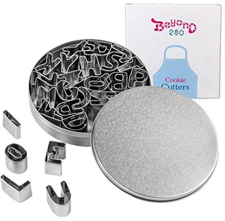 Beyond 280 Mini Tiny Stainless Steel Cookie Cutters, A-Z 26-Piece Alphabet Shapes for One-Bite Cookies, Cake Decor, Fondant Biscuit