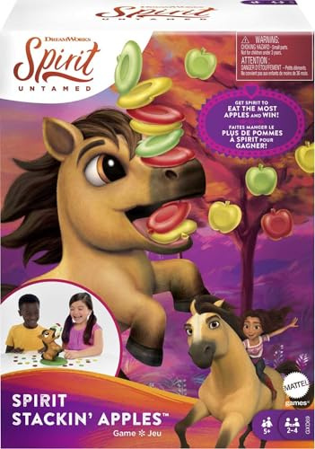 Mattel Games GXD69 - Spirit Untamed Stackin' Snackin' Apples Kinderspiel, Stapelspaß mit dem hungrigen Pferd für 2, 3 oder 4 Spieler ab 5 Jahren
