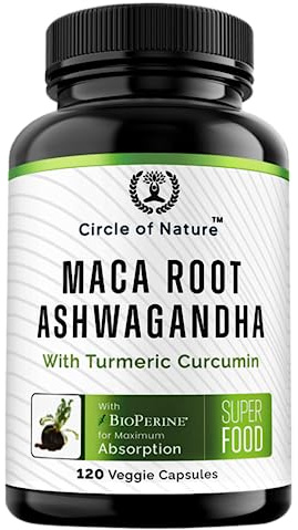 Maca Root, Ashwagandha Root Extract, Capsules for Men & Women with Turmeric Curcumin and Bioperine 120 Capsules Made in USA