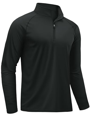 TACVASEN Camiseta Deportiva Manga Larga Hombre UV Protección Media Cremallera Transpirable Secado Rápido Camiseta Entrenamiento Surf Verano Negro M