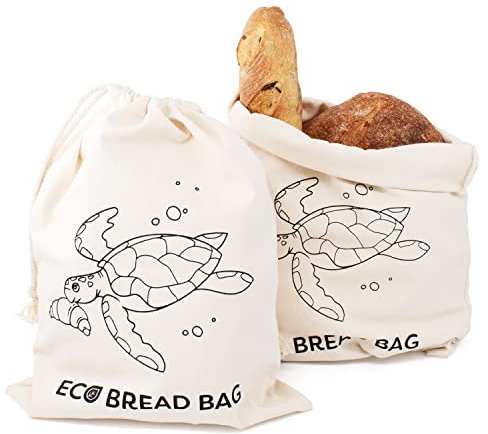 Joeji's Kitchen Portapane - Set di 2 sacchetti in cotone per pane fatto in casa e prodotti da forno - Sacchetti 30x40 cm per conservare il pane - Alternativa ecologica alla plastica