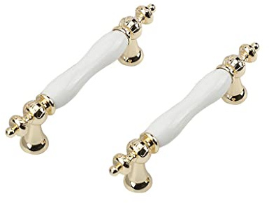 SYDARSYN 2 Stück Keramik Griffe Weiß Schrankgriffe Bogengriffe Türgriff Vintage Küchengriff Schubladegriff Möbelknöpfe Griffe für Küchenschränke 96mm