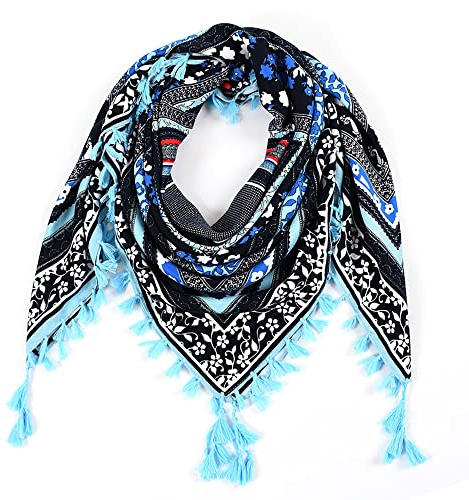 Nuofengkudu Schals Damen Umschlagtuch Retro Floral Ethno Drucken Große Platz Nacken Wärmer Schal mit Quaste Schalcape Wraps 110 * 110CM