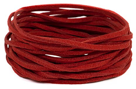 LEREATI Faux Leather Cord for Jewellery Making, 3mm Suede Cord Flat Leather String, 5m Beading Thread for Necklace, Bracelet, Pendants, Dream Catcher, DIY Crafts (Red)