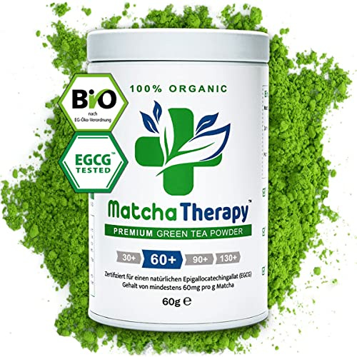 MatchaTherapy EGCG 60+ Bio Matcha Pulver, Ceremonial Grade, 60g Japan, 1st | ALLROUNDER Vital+ | min 60mg/g EGCG laborgeprüft | 100% BIO | Erste Ernte