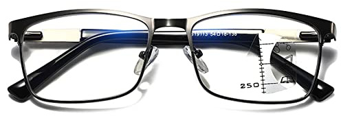 Lanomi Gleitsichtbrille Metallisch Progressive Multifokale Lesebrille Rechteck Vollrahmen Blaulichtfilter Lesehilfe Sehhilfe Damen Herren Computer Brille 1.0 1.5 2.0 2.5 3.0 3.5 4.0 Waffenfarbe 4.0