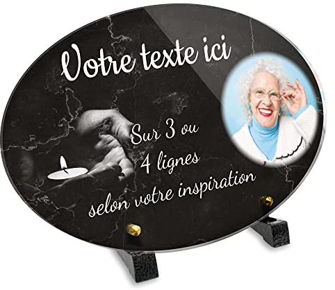 OCAP-FUNERAIRE.COM Grabschild, oval, mit Foto, personalisierbar, aus Plexiglas, Motiv Kerze in den Händen, verschiedene Größen, Dicke 6 mm, personalisierbar auf mehrere Linien, 30 x 20 cm