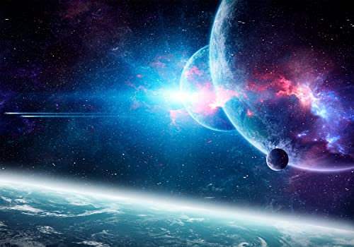 decomonkey Premium Fototapete Galaxy 200x140 cm Design Tapete Fototapeten Vlies Tapeten Vliestapete Wandtapete moderne Wand Schlafzimmer Wohnzimmer Weltraum Weltall Erde Nachthimmel Planet Kosmos Blau