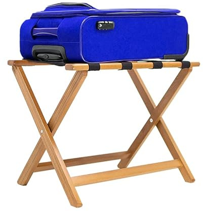 VIRSUS Porta Valigie Pieghevole in Legno Bamboo, misura 65x36x51 cm, Cavalletto Sgabello Reggivaligia con 2 Ripiani, per Bagagli, Valigie in Hotel, B&B, Albergo, Camera da Letto -5104M