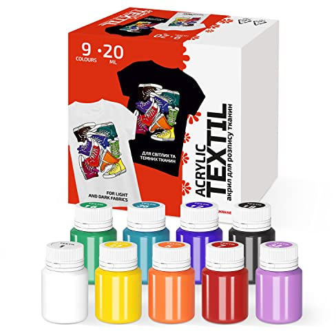 7 Artists Stoffmalfarben Waschfest Set – 9 x 20 ml Textilfarbe Waschmaschinenfest für Kleidung, Sneaker & Leder | Permanent Textilfarbe ohne Bügeln | Stofffarbe für T-Shirt, Jeans & Taschen