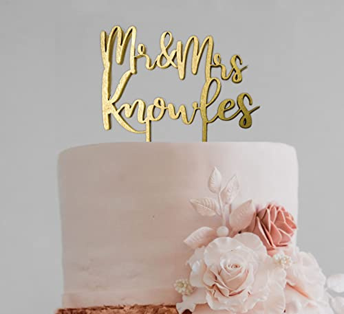 Personalisierter Cake topper, Hochzeit Holz Torten Aufstecker, Mr Mrs Tortenstecker, Hochzeit Cake Topper (Gold)