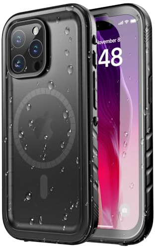 SPORTLINK für iPhone 15 Pro Max wasserdichte Hülle 360 Grad, Schwarz/Mag | Outdoor Handyhülle mit Kameraschutz und Displayschutz, militärischer stoßfester Panzerhülle, IP68 waterproof & staubschutz