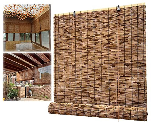 CcacHe Retro Bambusrollo Blickdicht, Bambus Rollos Für Fenster Türen, Wetterfest Bambus Jalousine Raffrollo Sonnenschutz Holzrollos Schnurzugrollo Rollo Seitenzugrollo 40-160cm Breit