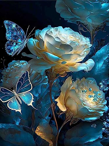 Papillon Bleu Brillant et Fleur - Puzzle en Bois de 1000 pièces - Amusant et Stimulant
