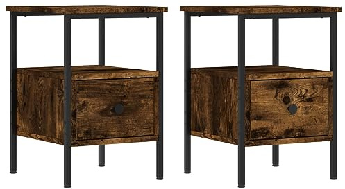 vidaXL Tables de Chevet 2 pcs chêne fumé 34x36x50 cm Bois ingénierie, Table de Chevet, Meuble de Chambre à Coucher, Armoire latérale, Armoire