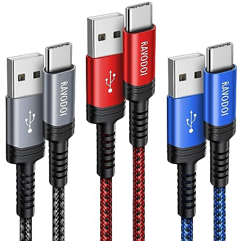 RAVODOI USB A auf USB C Kabel 3A Nylon Schnellladekabel 3m 3er-Pack