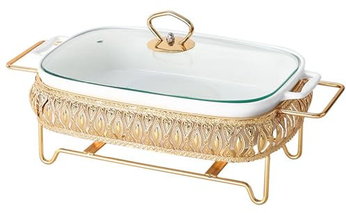 Vnook Stainless Steel Ceramics Chafing Buffet Dish Chafer Set Food Warmer Heating Pan Large Capacity Serving Tray With Lid For Home Restaurant Canteen (Size : 14in)