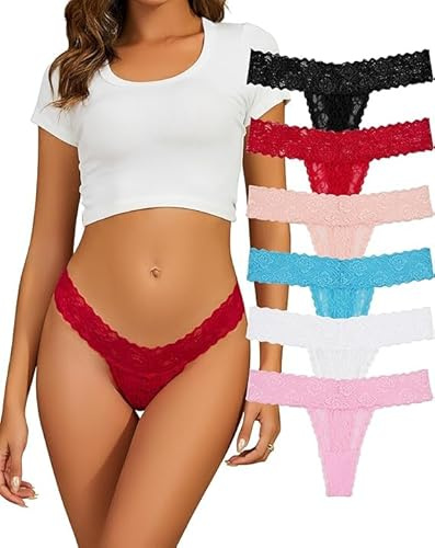 Evolyline Dam tanga spets string set – sexiga bomullstrosor flerpack underkläder för kvinnor, Flerfärgad 2-6-pack, XL