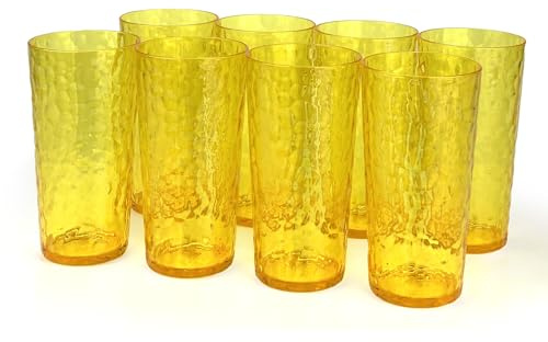 Yalin Lot de 8 verres à boire en plastique acrylique de 24 oz, gobelets en plastique réutilisables, empilables, sans BPA, incassables, lavables au lave-vaisselle (jaune)